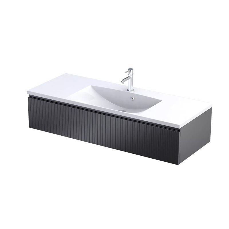 Oristo Brylant szafka z umywalką Amelia (podwójna) jedna szuflada 120 cm czarny mat ryflowane fronty (OR36-SD1S-120-8R+UME-AM-12