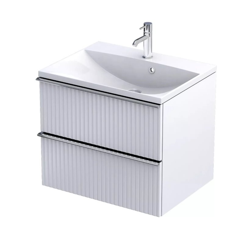 Oristo Etna Szafka Podumywalkowa 60 cm Dwie Szuflady Biały Mat Ryflowany (OR52-SD2S-60-2R)