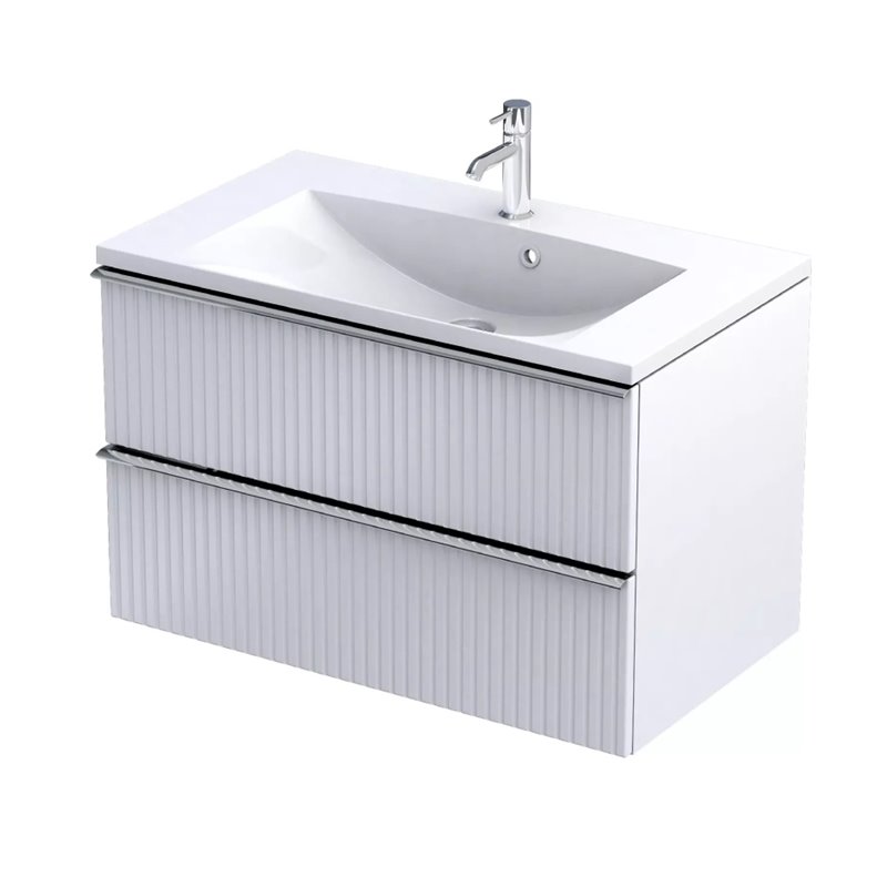 Oristo Etna Szafka Podumywalkowa Biały Mat Ryflowany + Umywalka Ceramiczna Cera 80 cm (OR52-SD2S-80-2R+UME-CE-80-91)