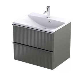 Oristo Etna Szafka Podumywalkowa Oliwkowy Mat Ryflowany + Umywalka Ceramiczna Cera 60 cm (OR52-SD2S-60-17R+UME-CE-60-91)