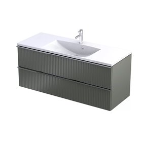 Oristo Etna Szafka Podumywalkowa Oliwkowy Mat Ryflowany + Umywalka Podwójna Konglomeratowa Amelia 120 cm (OR52-SD2S-120-17R+UME-