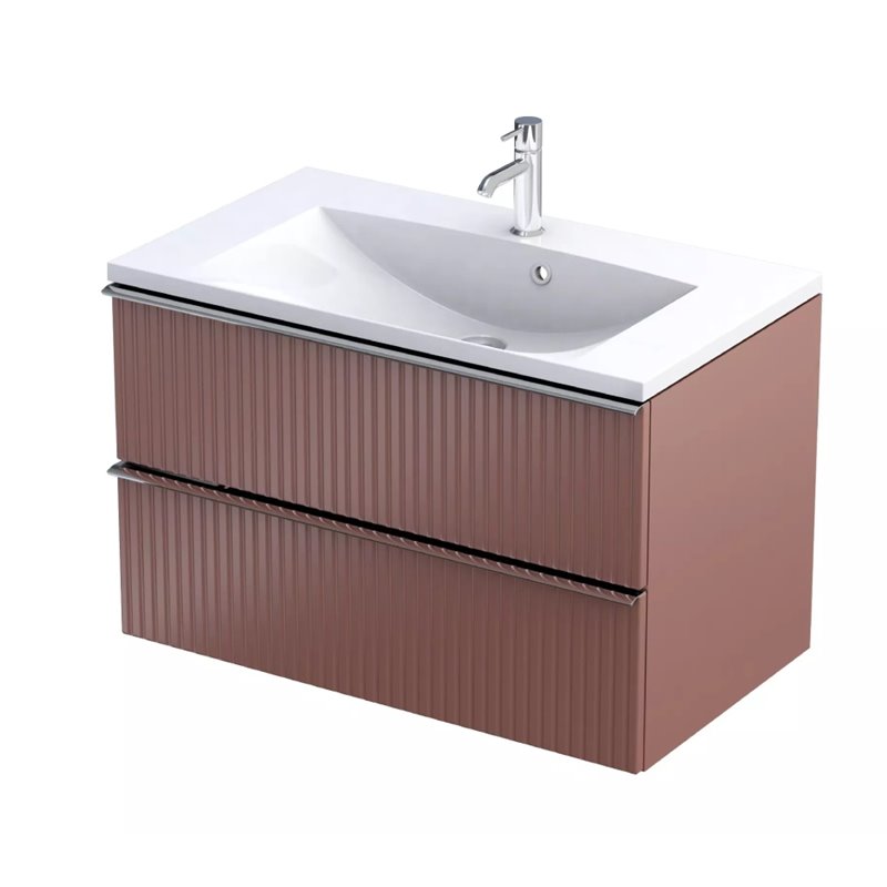 Oristo Etna Szafka Podumywalkowa Ceglany Mat Ryflowany + Umywalka Konglomeratowa Amelia 80 cm (OR52-SD2S-80-19R+UME-AM-80-92)