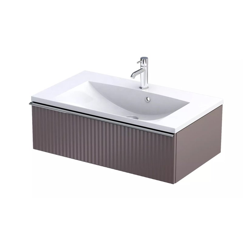 Oristo Etna Szafka Podumywalkowa Niska Mokka Mat Ryflowany + Umywalka Ceramiczna Cera 80 cm (OR52-SD1S-80-21R+UME-CE-80-91)