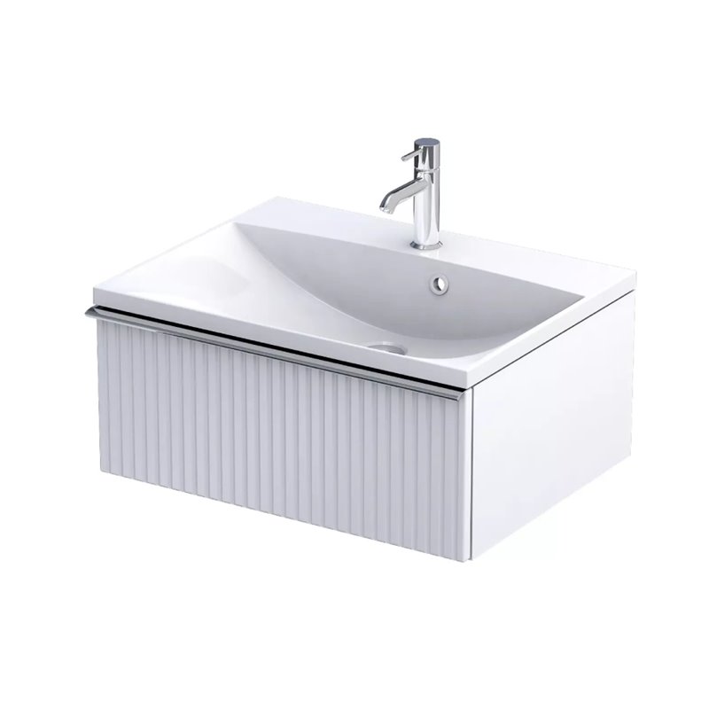 Oristo Etna Szafka Podumywalkowa Niska Biały Mat Ryflowany + Umywalka Konglomeratowa Amelia 60 cm (OR52-SD1S-60-2R+UME-AM-60-92)
