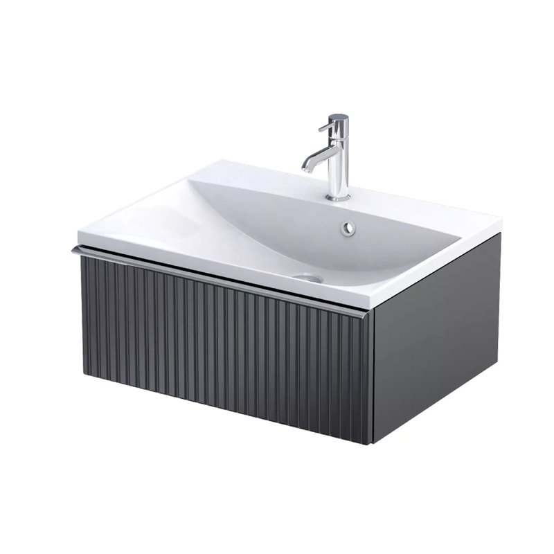 Oristo Etna Szafka Podumywalkowa Niska Czarny Mat Ryflowany + Umywalka Konglomeratowa Amelia 60 cm (OR52-SD1S-60-8R+UME-AM-60-92
