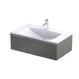 Oristo Etna Szafka Podumywalkowa Niska Oliwkowy Mat Ryflowany + Umywalka Konglomeratowa Amelia 80 cm (OR52-SD1S-80-17R+UME-AM-80