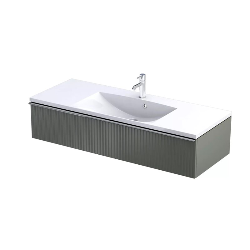 Oristo Etna Szafka Podumywalkowa Niska Oliwkowy Mat Ryflowany + Umywalka Pojedyncza Konglomeratowa Amelia 120 cm (OR52-SD1S-120-