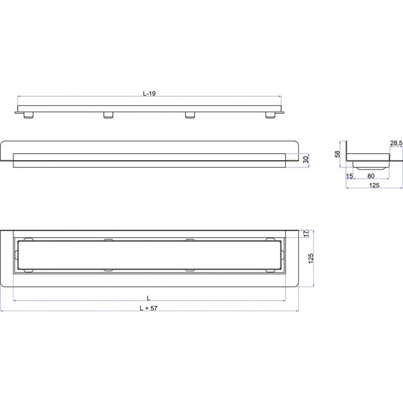 Wiper New Premium ZK Pure (pod płytkę) Odpływ liniowy 100 cm z niskim syfonem snake - Zestaw (Odpływ+Mankiet+Nóżki) (500.0185.01