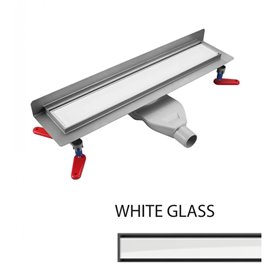 Wiper New Premium ZK White Glass Odpływ liniowy 50 cm z niskim syfonem snake - Zestaw (Odpływ+Mankiet+Nóżki) (500.0386.01.050)
