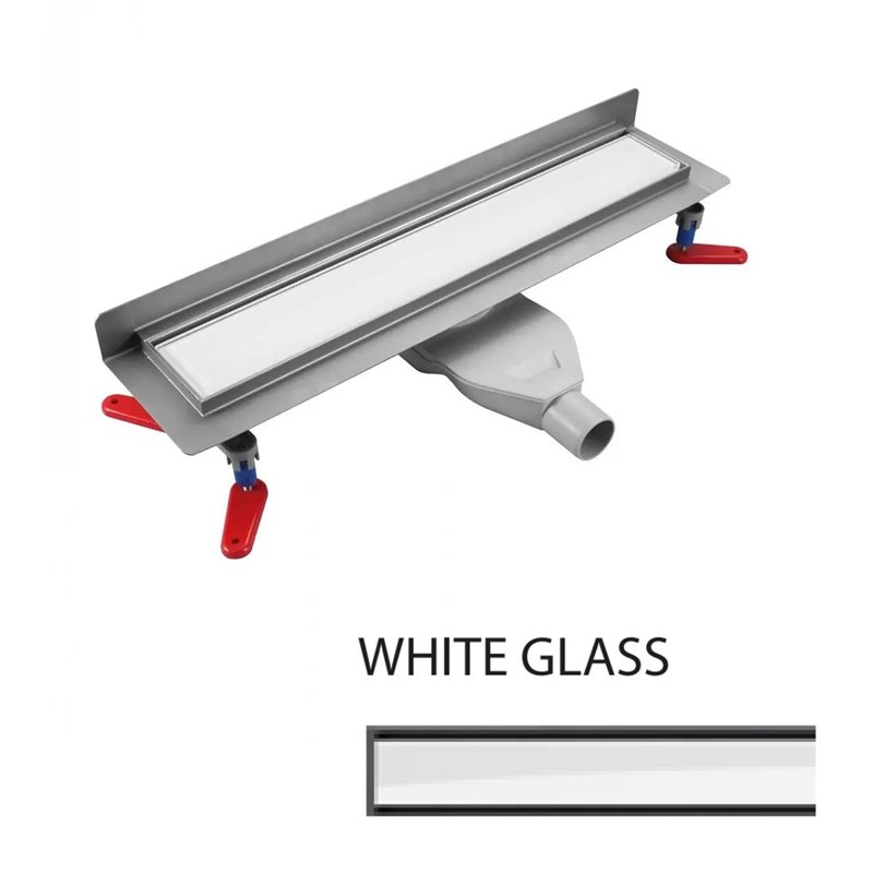 Wiper New Premium ZK White Glass Odpływ liniowy 100 cm z niskim syfonem snake - Zestaw (Odpływ+Mankiet+Nóżki) (500.0386.01.100)