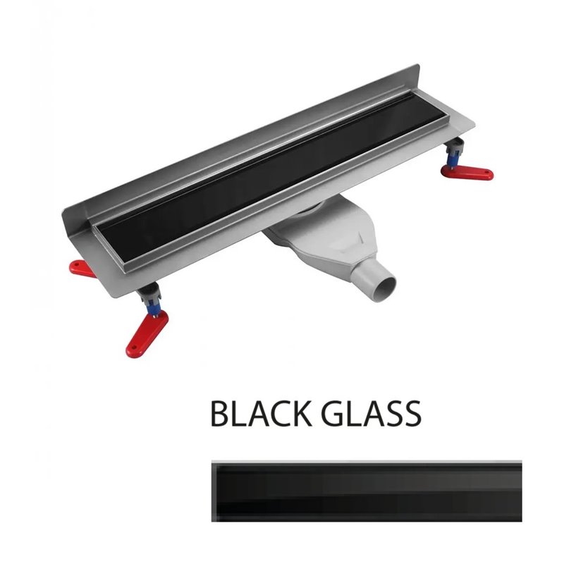 Wiper New Premium ZK Black Glass Odpływ liniowy 70 cm z niskim syfonem snake - Zestaw (Odpływ+Mankiet+Nóżki) (500.0389.01.070)