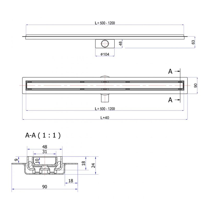 Wiper New Elite Slim Ponente Odpływ liniowy 110 cm z syfonem Smart Trap - Zestaw (Odpływ+Mankiet+Nóżki) (100.3401.01.110)