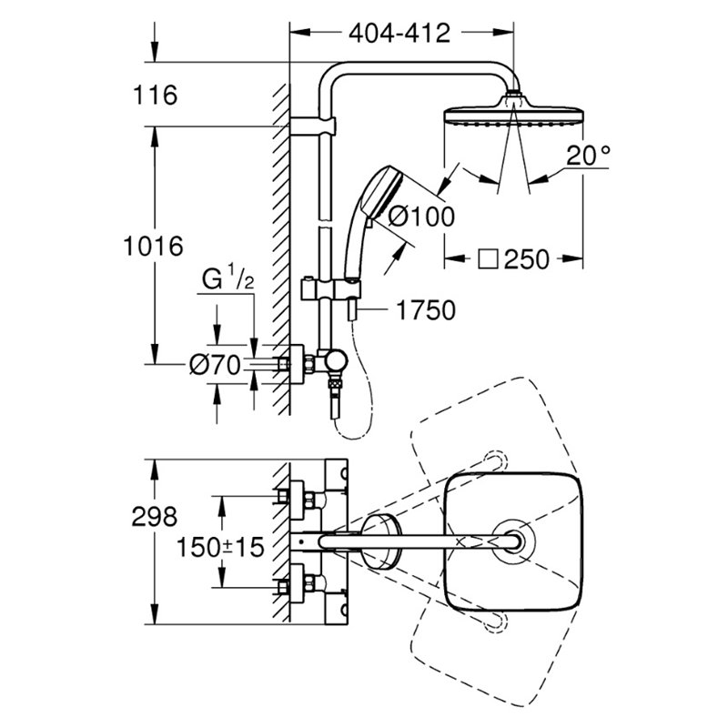 Grohe Tempesta Cosmopolitan System 250 Cube System Prysznicowy Z Termostatem Do Montażu Ściennego (26689000)