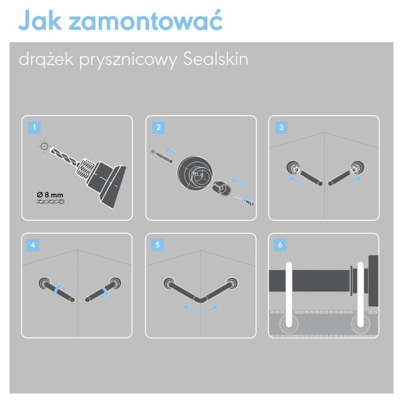 Sealskin Drążek Prysznicowy 90x90 cm Ø 28 mm Narożny 276666205