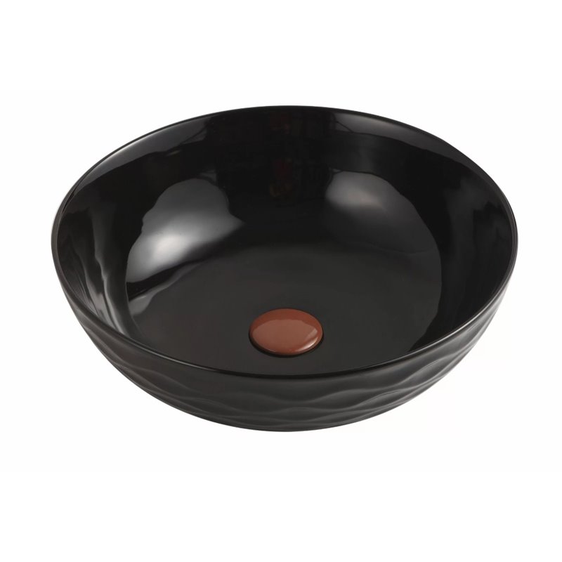 Uptrend ARYA L 42x42 cm umywalka nablatowa czarny połysk, z ozdobną fakturą strukturalną (UP4010-2-B18)