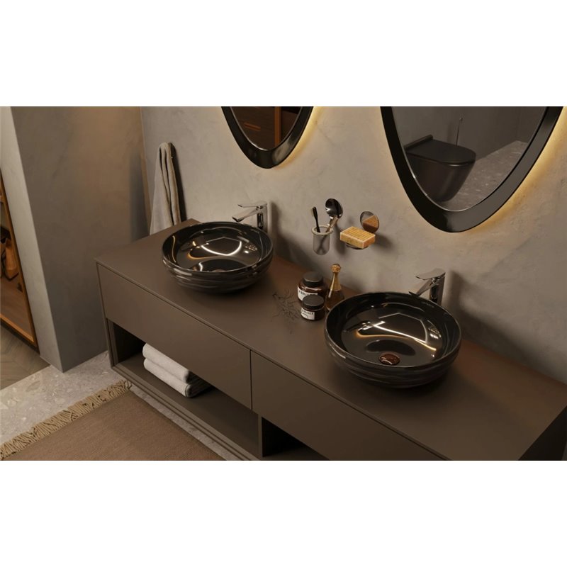 Uptrend ARYA L 42x42 cm umywalka nablatowa czarny połysk, z ozdobną fakturą strukturalną (UP4010-2-B18)