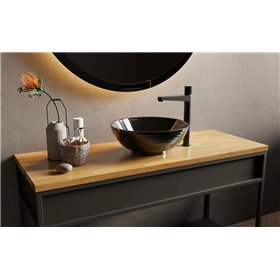 Uptrend CLEO L 38,5x38,5 cm umywalka nablatowa czarny połysk, z ozdobną fakturą strukturalną  (UP4004-2-B18)