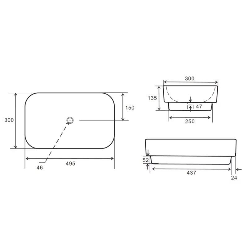 Uptrend MIDEA BASIC 49,5x30 cm umywalka nablatowa biały połysk (TR4120A)