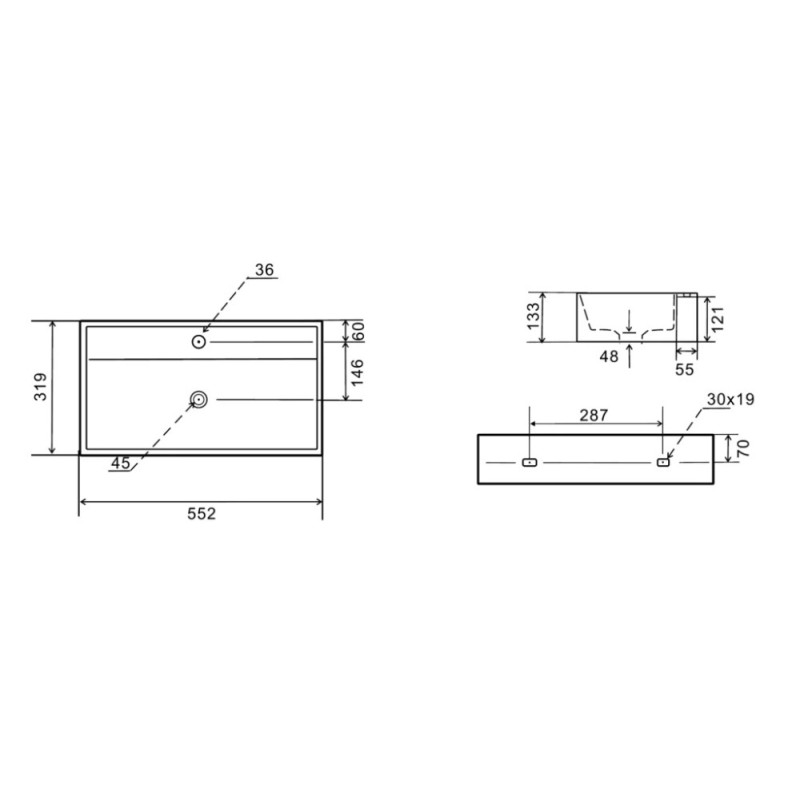 Uptrend DALIA 55x,2x31,9 cm umywalka nablatowa biały połysk, z otworem na baterię oraz przelewem (STR4335)