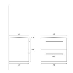 Uptrend NAVA 60 cm 0D2S zestaw szafka z umywalką Biały Mat, uchwyt czarny (004-SU60-01+UP4530-600)