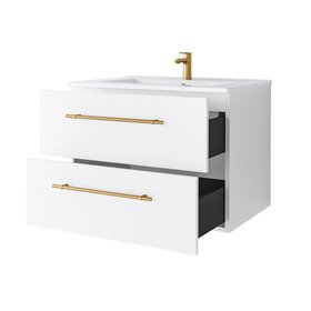 Uptrend NAVA 70 cm 0D2S zestaw szafka z umywalką Biały Mat - uchwyt złoto (004-SU70-02+UP4530-700)