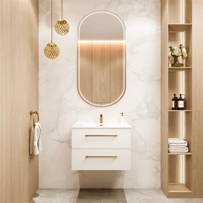 Uptrend NAVA 70 cm 0D2S zestaw szafka z umywalką Biały Mat - uchwyt złoto (004-SU70-02+UP4530-700)