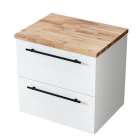 Uptrend NAVA 60 cm 0D2S zestaw szafka z blatem dąb lity Biały Mat, uchwyt czarny (004-SU60-01+999-BL60-01)
