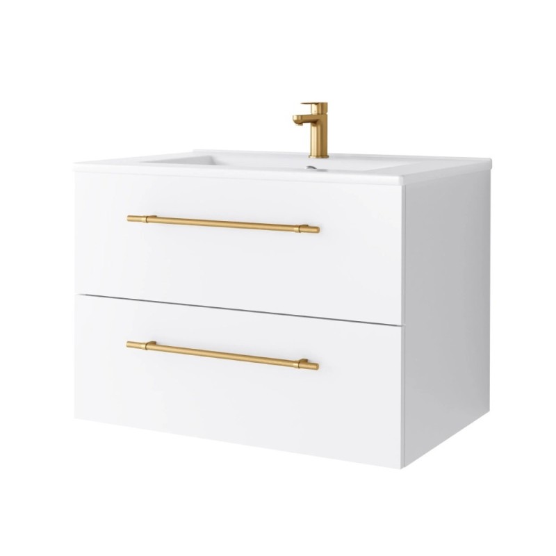 Uptrend NAVA 70 cm 0D2S zestaw szafka z umywalką Biały Mat - uchwyt złoto (004-SU70-02+UP4530-700)