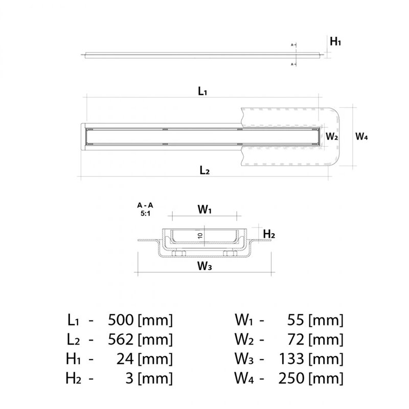 Wiper New MCR Revers Honey Gold Odpływ liniowy (do mikrocementu) 60 cm syfonem drop 35 - Zestaw (500.0702.09.060)