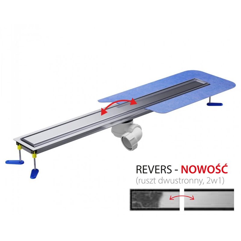 Wiper New MCR Revers Odpływ liniowy (do mikrocementu) 50 cm z syfonem snake 360 - Zestaw (500.0905.02.050)