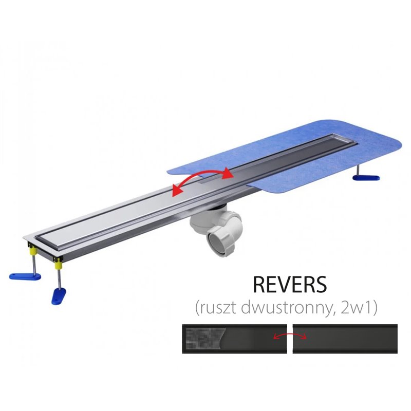 Wiper New MCR Revers Graphite Black Odpływ liniowy (do mikrocementu) 80 cm z syfonem snake 360 - Zestaw (500.0905.54.080)