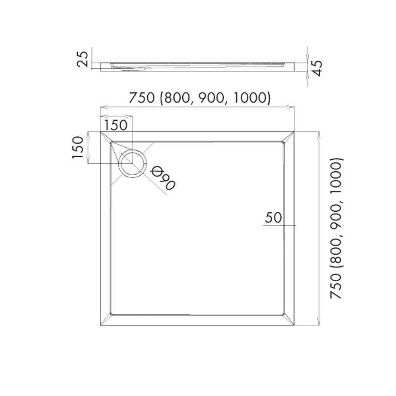 Schedline Estima Brodzik Akrylowy Kwadratowy 75x75 cm (3SP.E2K-7575)