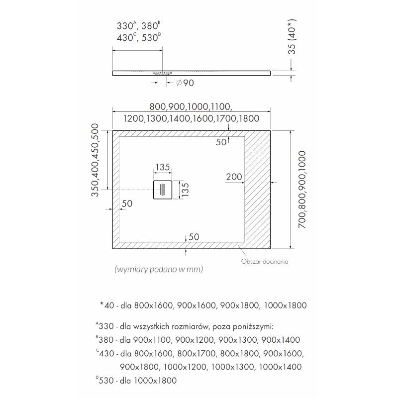 Schedline Protos Cashmere Stone Brodzik Akrylowy Prostokątny Kaszmirowy kamień 70x90 cm (3SP.P1P-7090/PK/ST-M1/PK/ST)