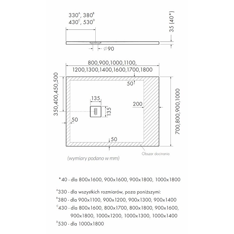 Schedline Protos White Stone Brodzik Akrylowy Prostokątny Biały kamień 70x90 cm (3SP.P1P-7090/B/ST-M1/B/ST)