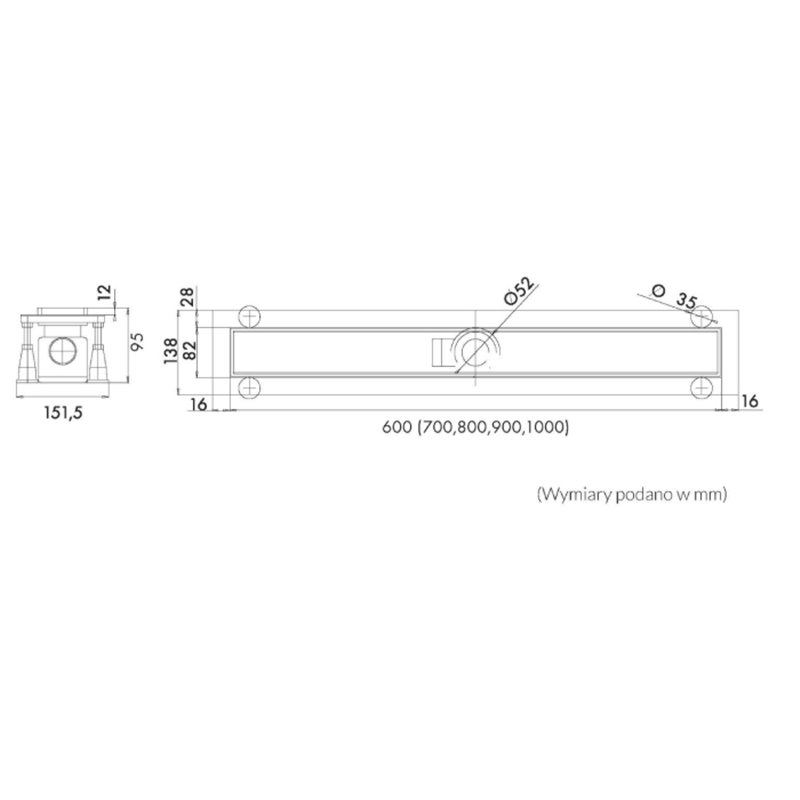 Schedline Regular Line Chrom Odpływ liniowy chrom z maskownicą steel 70x8 cm (SOLSL-70080)