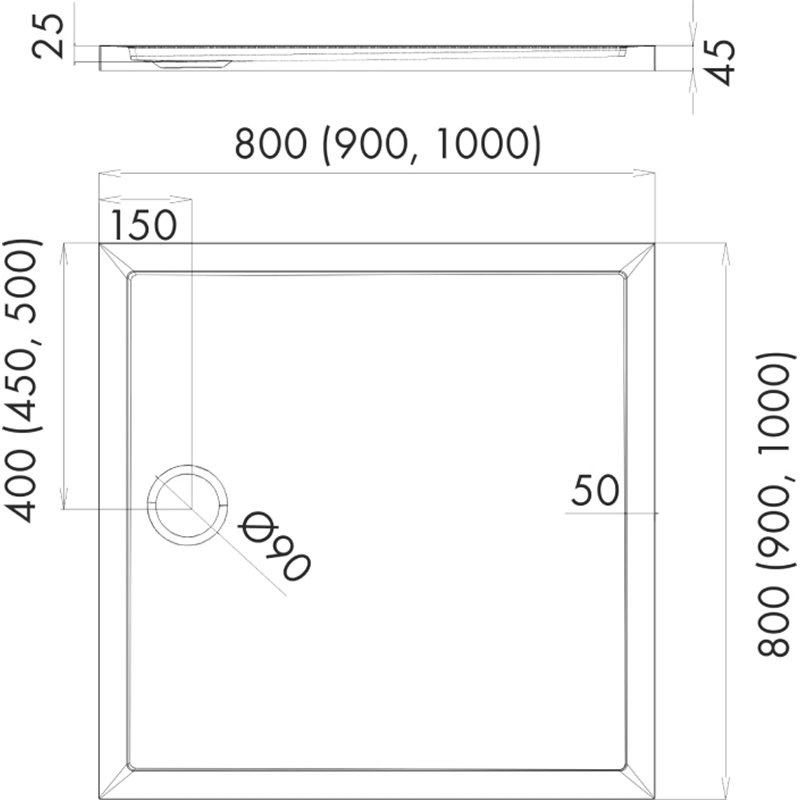 Schedline Sharper Cement Stone Brodzik Akrylowy Kwadratowy 90x90 cm (3S.S2K-9090/CT/ST)