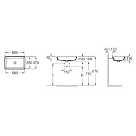 Roca Gap Umywalka blatowa prostokątna 60x37 cm, z przelewemm Supraglaze® (A3270Y8S00)