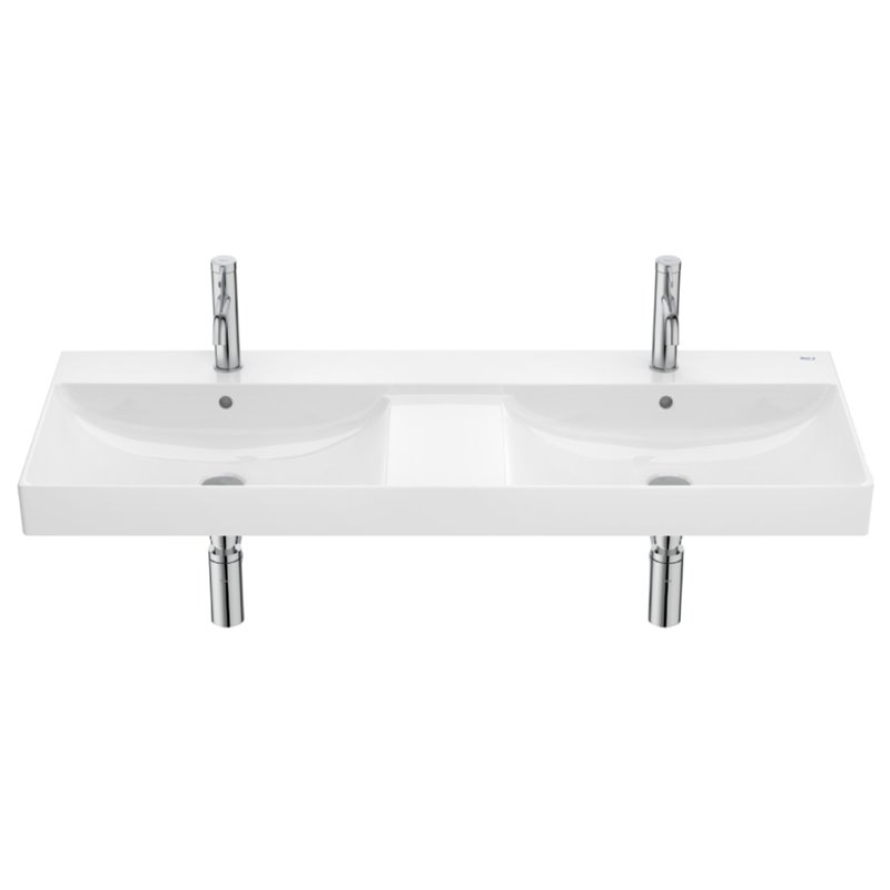 Roca Ona Umywalka ścienna podwójna 120x46 cm Fineceramic® biały połysk (A32768B000)