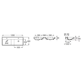 Roca Ona Umywalka ścienna podwójna 120x46 cm Fineceramic® biały połysk (A32768B000)
