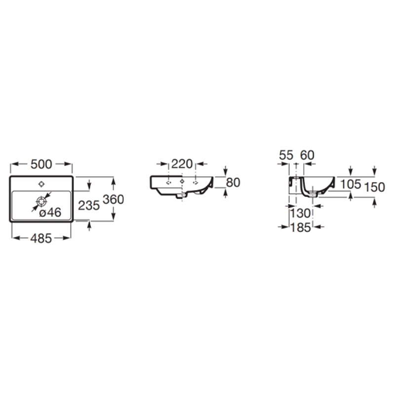 Roca Ona Umywalka ścienna 50x36 cm Compacto Fineceramic® biały połysk (A32768E000)