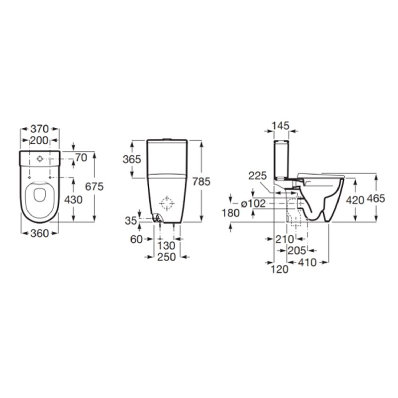 Roca Ona ONA Miska WC do kompaktu Rimless 67,5 cm odpływ podwójny biały połysk (A342687000)