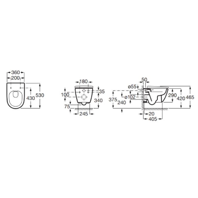 Roca Ona ONA Miska WC podwieszana Rimless Vortex 53 cm Supraglaze® (A34668CS00)