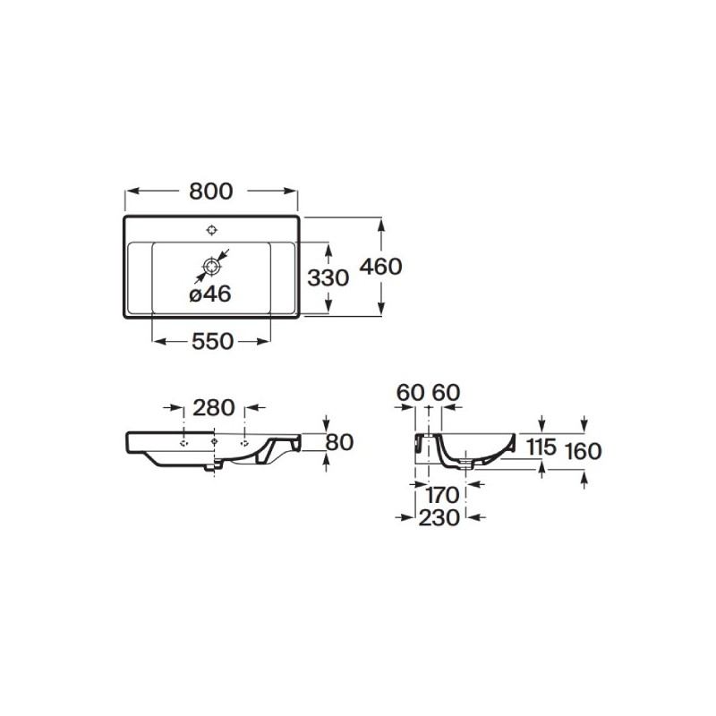 Roca Ona Umywalka meblowa UNIK 80x46 cm Finceceramic® (do kompletacji z kolekcją Ella) (A32768H004)