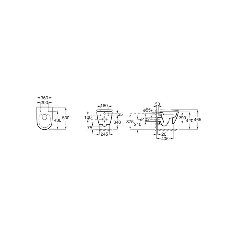 Roca Ona ONA Miska WC podwieszana Rimless 53 cm czarny mat (A346687080)