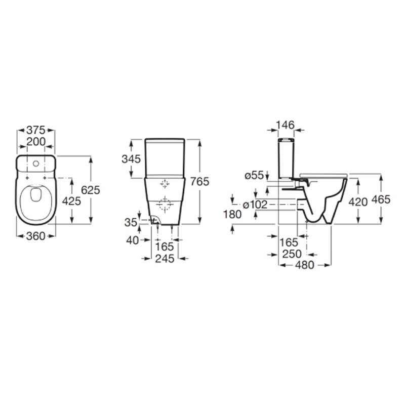 Roca Tura Miska WC do kompaktu Rimless 625 cm przyścienna odpływ podwójny Supraglaze® (A342697S00)