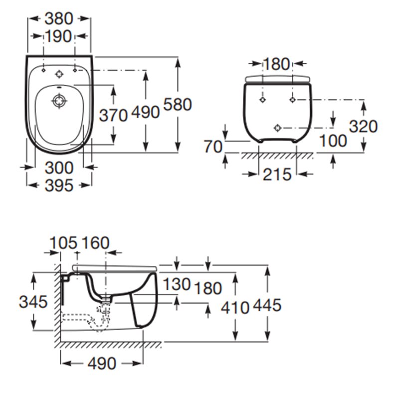 Roca Beyond Bidet podwieszany 58 cm z otworami pod pokrywę bidetową Supraglaze (A3570B6S00)