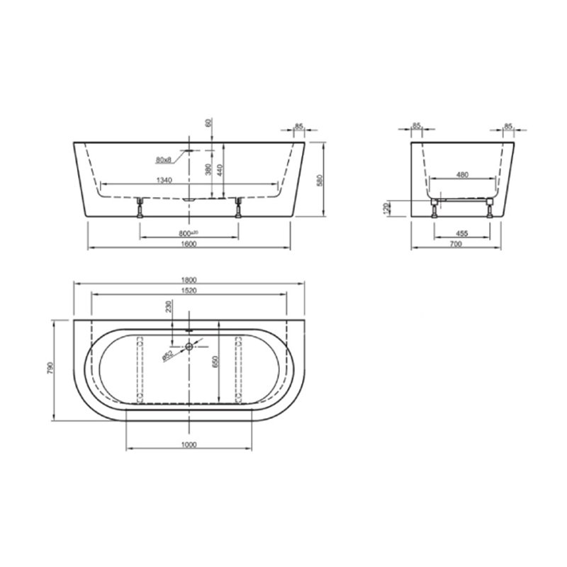 Roca Eternity wanna akrylowa 180x80 cm przyścienna przelew SLOT (A24T275000)