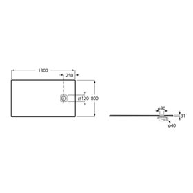Roca Magma Brodzik prostokątny Stonex® 130 x 80 cm niski syfon kolor onyks (APE0151432003640)