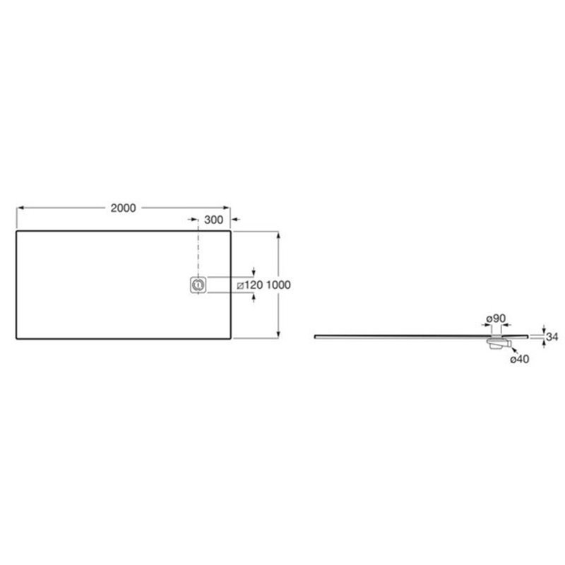 Roca Magma Brodzik prostokątny Stonex® 200 x 100 cm niski syfon kolor szary łupek (APE017D03E803200)