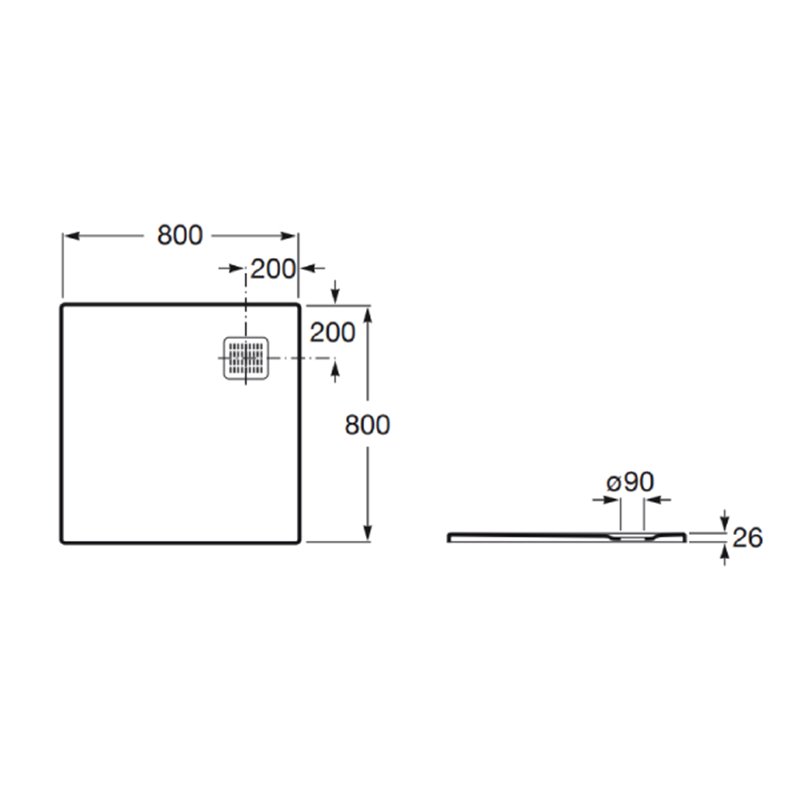 Roca Terran Brodzik kwadratowy 80 x 80 cm syfon w komplecie Beżowy (AP10332032001650)
